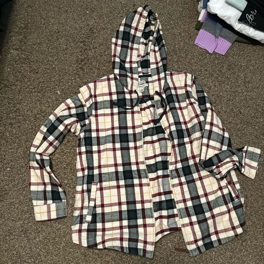 L.L. Bean zip up flannel with hood